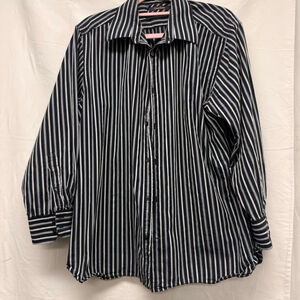 Men's Broletto Casual Button Down Shirt Neck 16.5/32/33p Black White Striped